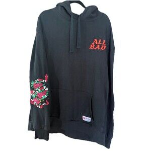 Rare Snake Floral Embroidery Hoodie Size XL Black Cotton Grunge Whimsigoth